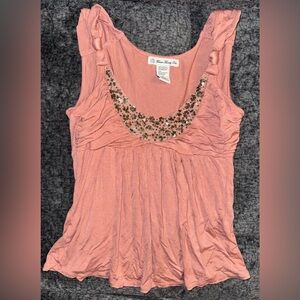 Forever 21 Pink Babydoll Tank Top with Sequins and Ruching Size Small
